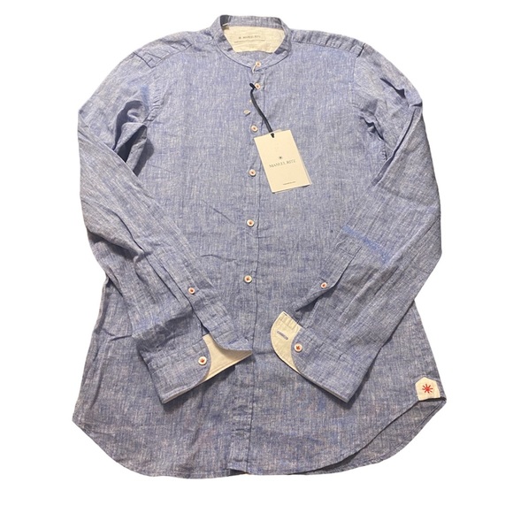 Manuel Ritz, band, Men's Light Blue, Flax Linen blend Button Down NWT $150 - Picture 12 of 12